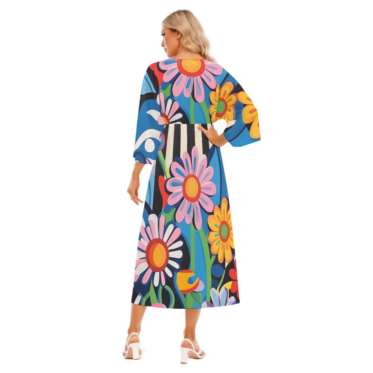 All-Over Print Women's Mid-Sleeve Long Dress