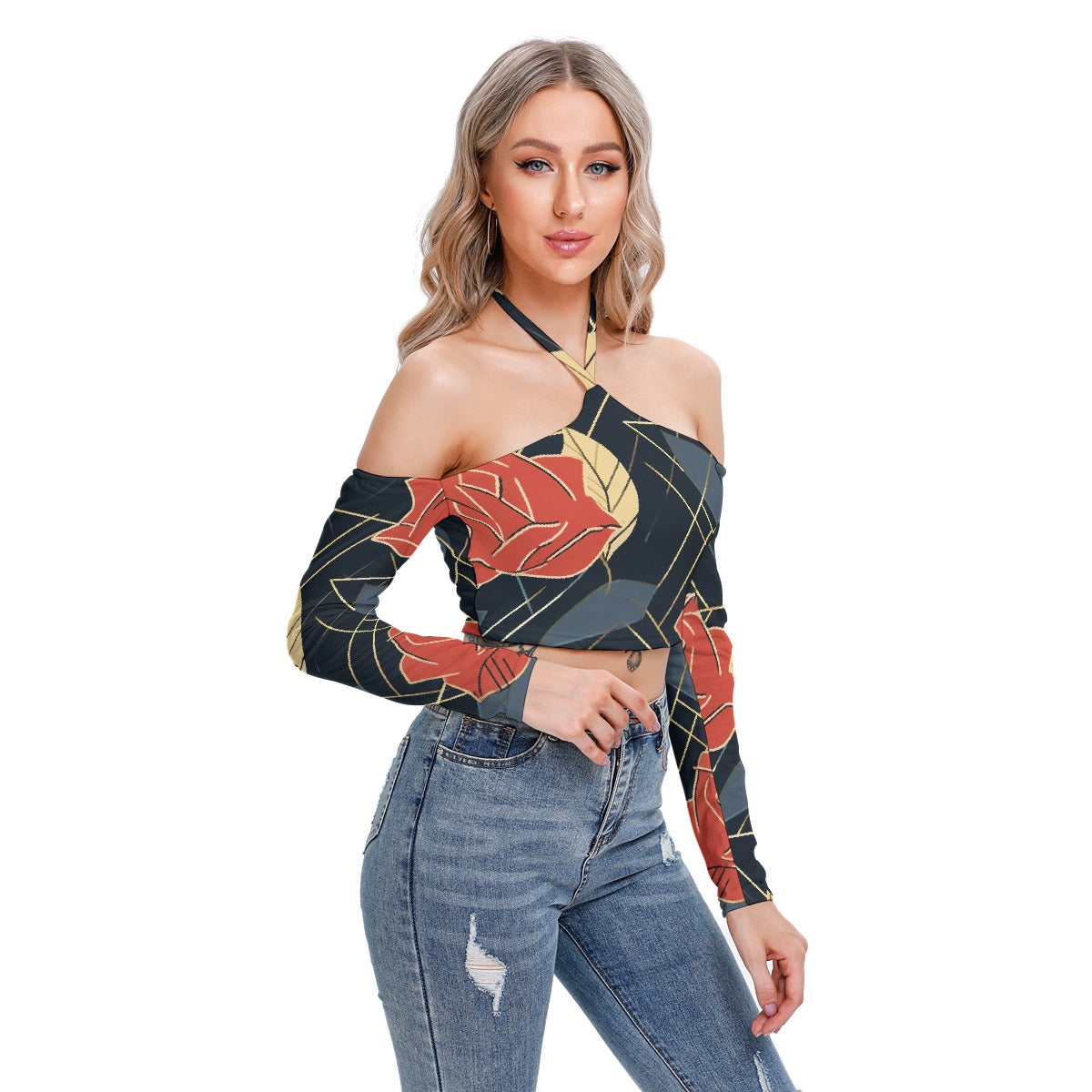 All-Over Print Women's Halter Lace-up Top