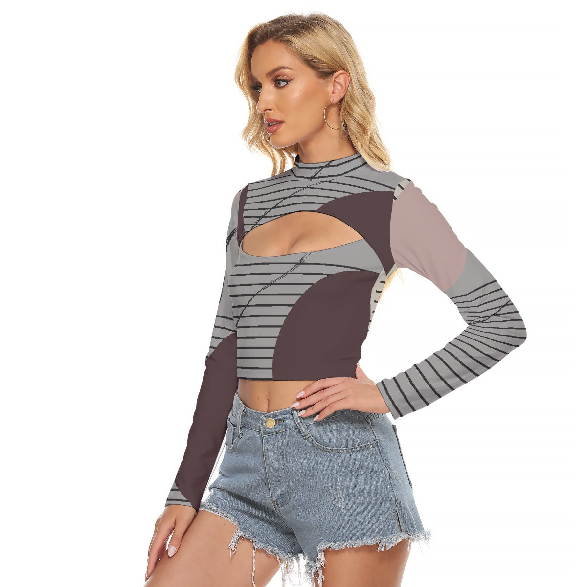 All-Over Print Women's Hollow Chest Keyhole Tight Crop Top