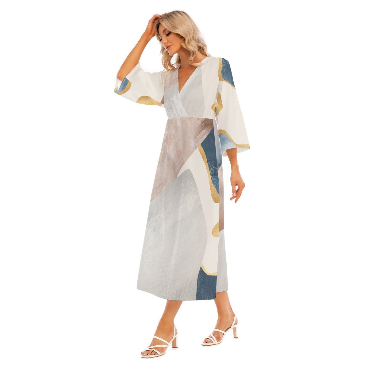 All-Over Print Women's Mid-Sleeve Long Dress