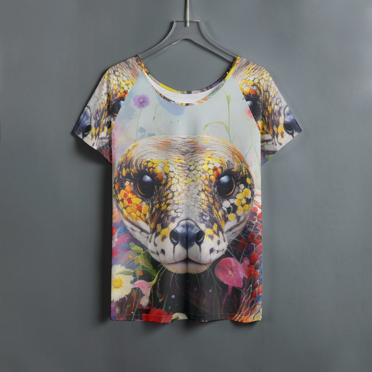 All-Over Print Women's Round Neck T-shirt With Raglan Sleeve