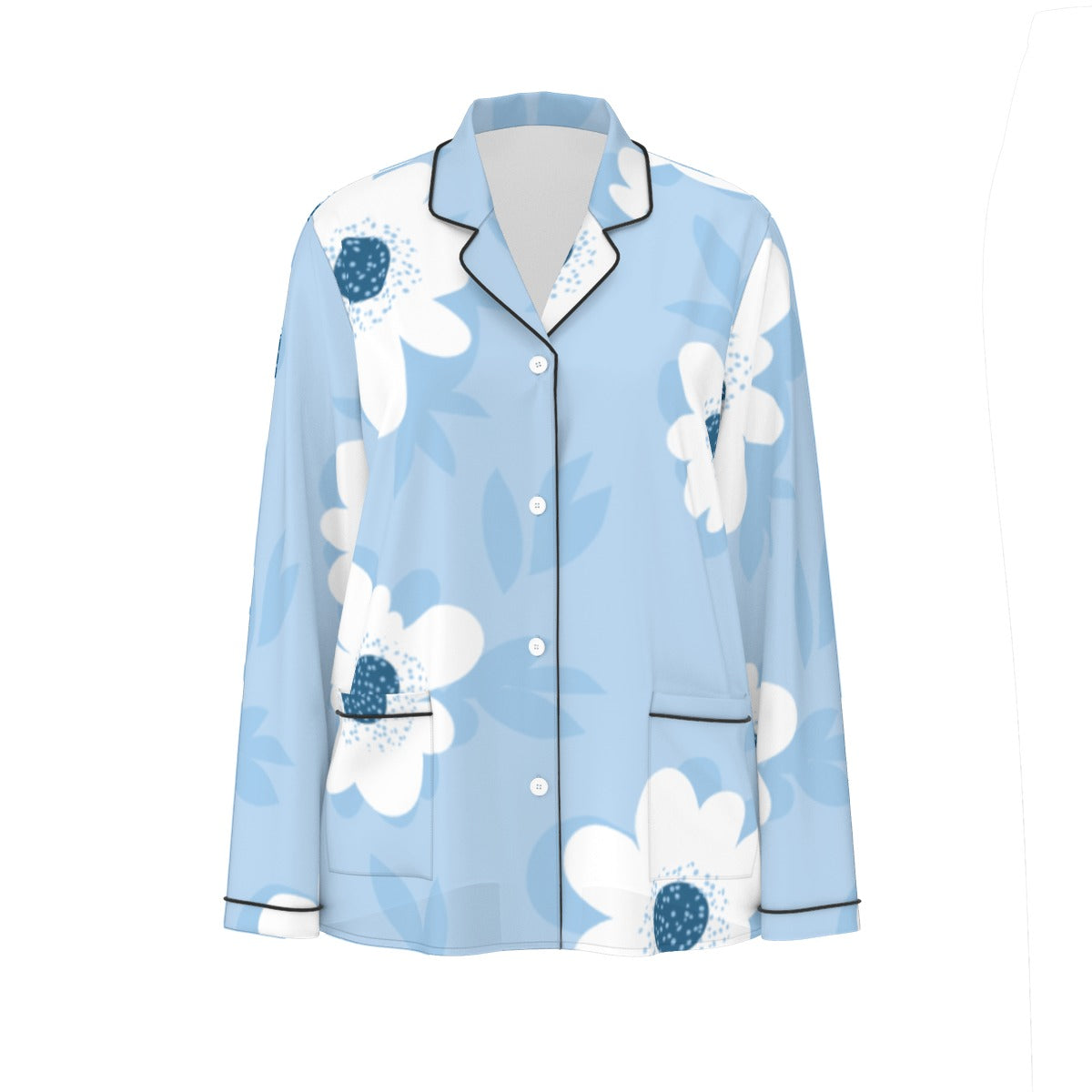 All-Over Print Women's Long Sleeve Pajama Set With Black Contrast Piping