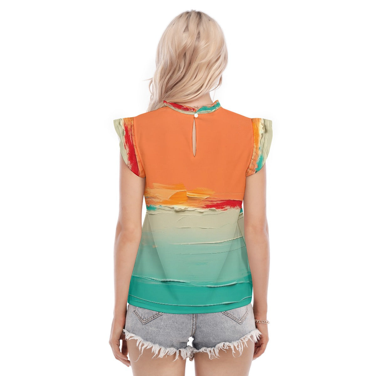 All-Over Print Women's Blouse With Ruffle Collar And Sleeve