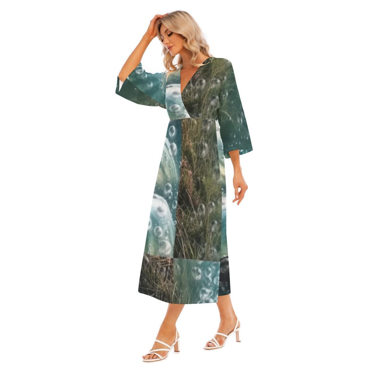 All-Over Print Women's Mid-Sleeve Long Dress