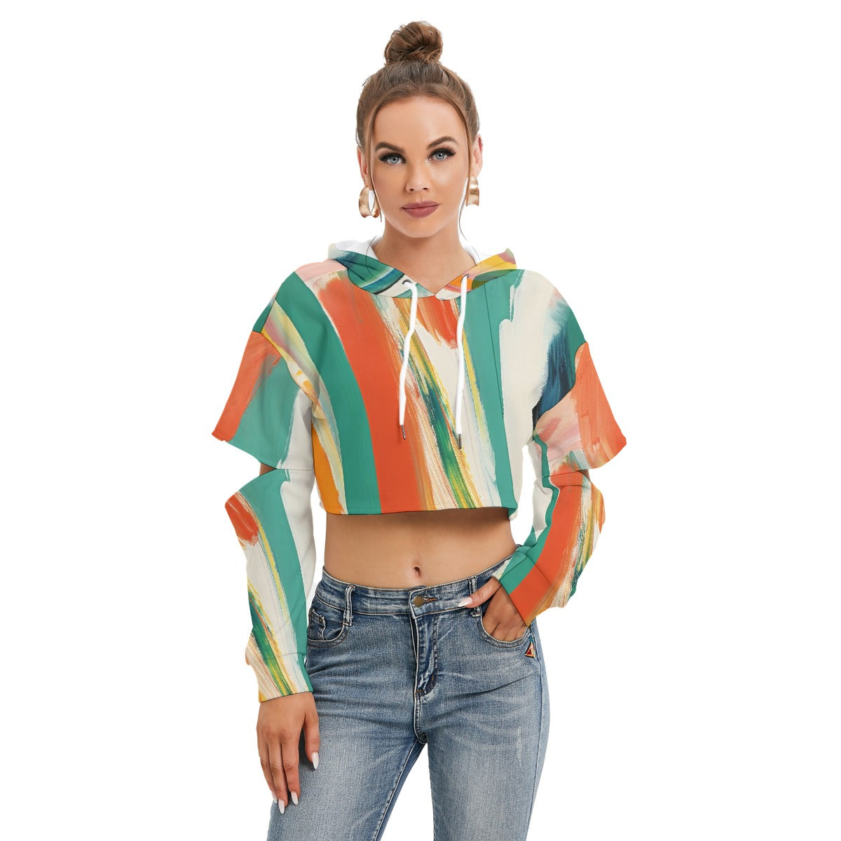 All-Over Print Women's Heavy Fleece Hoodie With Hollow Out Sleeve