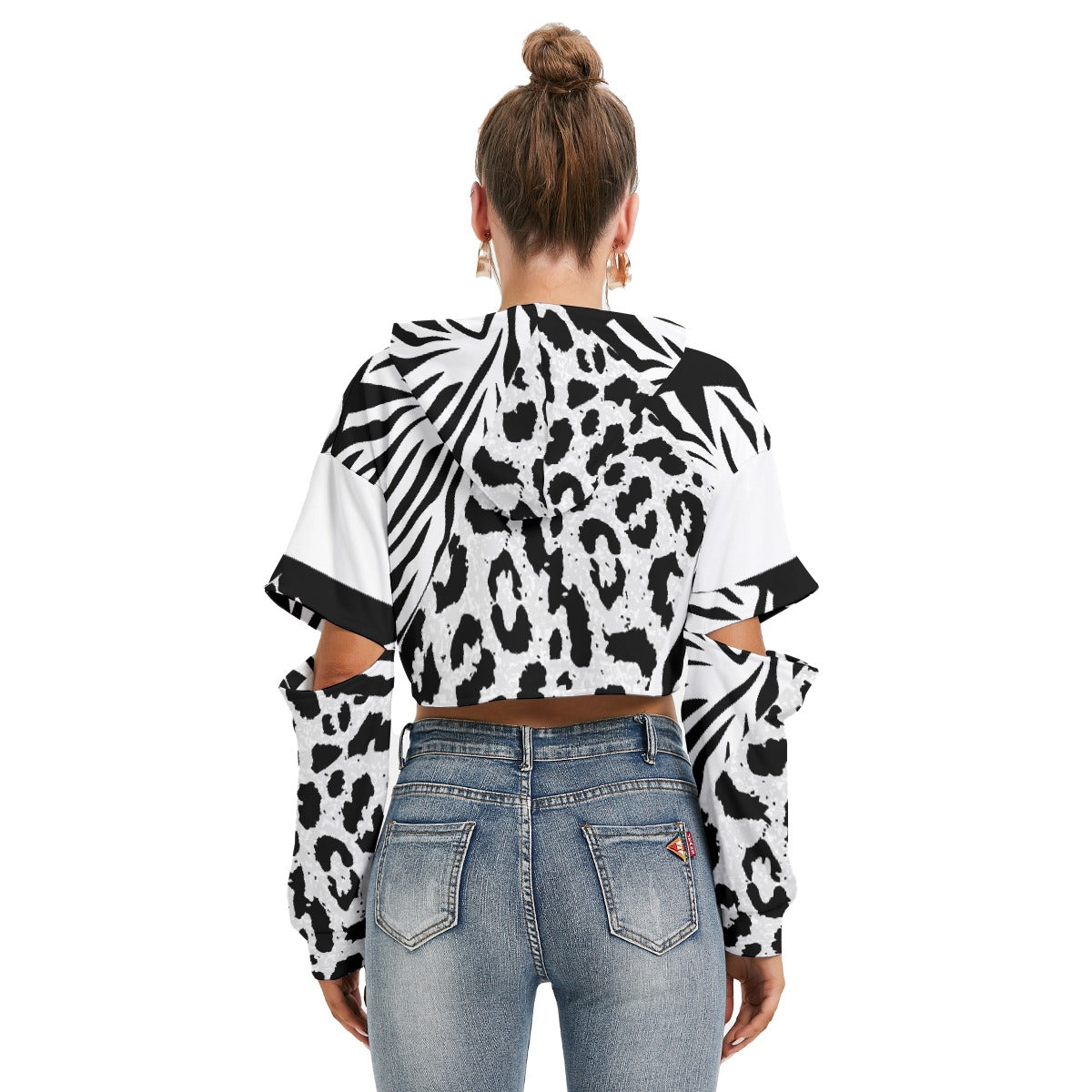 All-Over Print Women's Heavy Fleece Hoodie With Hollow Out Sleeve