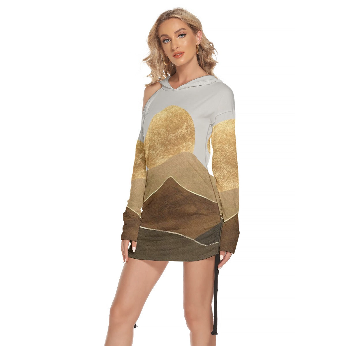 All-Over Print Women's One-shoulder Dress With Waist Shirring