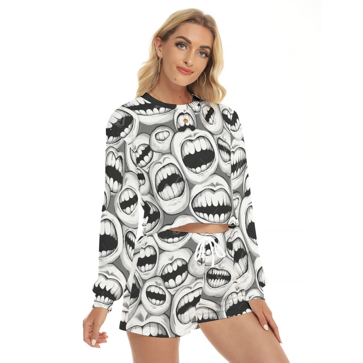 All-Over Print Women's Short Sweatshirt And Pants Suit
