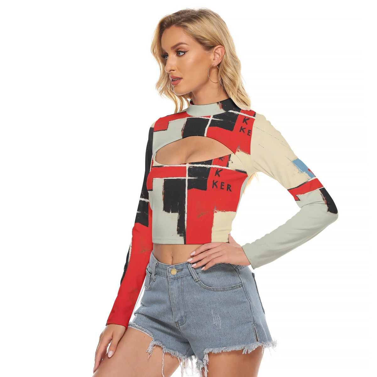 All-Over Print Women's Hollow Chest Keyhole Tight Crop Top