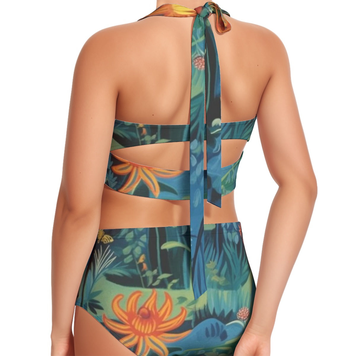 All-Over Print Women's Swimsuit Set With Halter