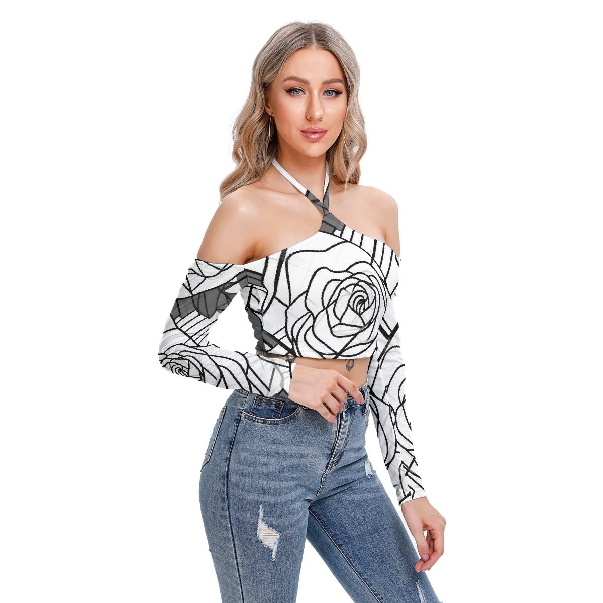 All-Over Print Women's Halter Lace-up Top