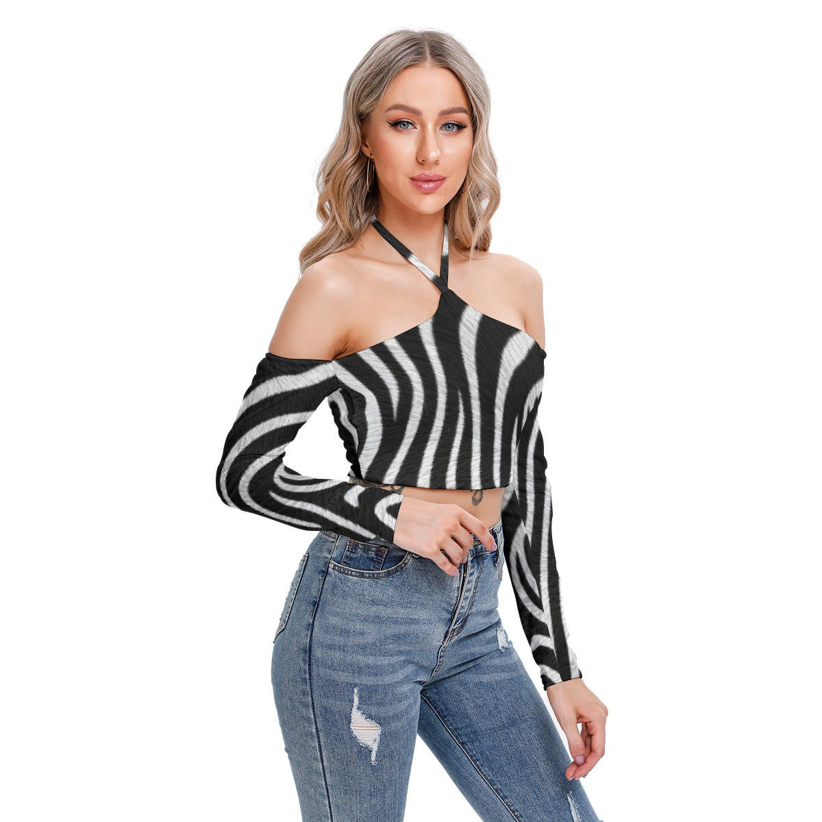 All-Over Print Women's Halter Lace-up Top