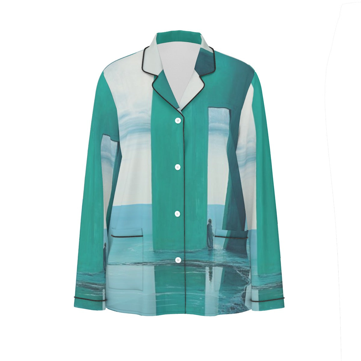 All-Over Print Women's Long Sleeve Pajama Set With Black Contrast Piping