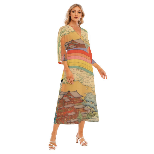 All-Over Print Women's Mid-Sleeve Long Dress