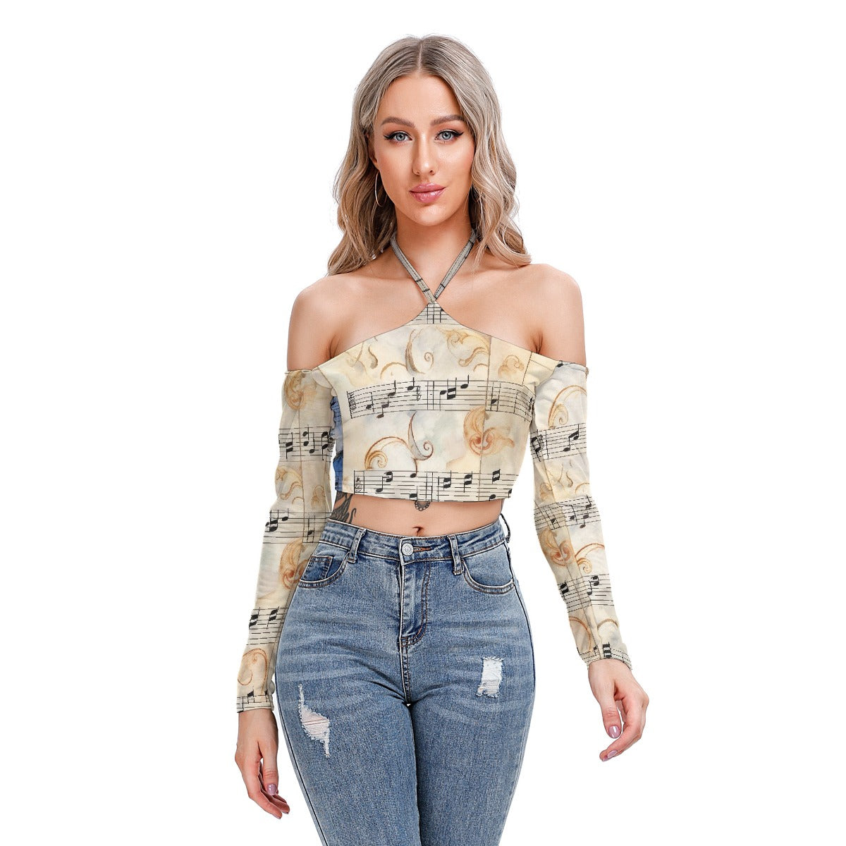 All-Over Print Women's Halter Lace-up Top