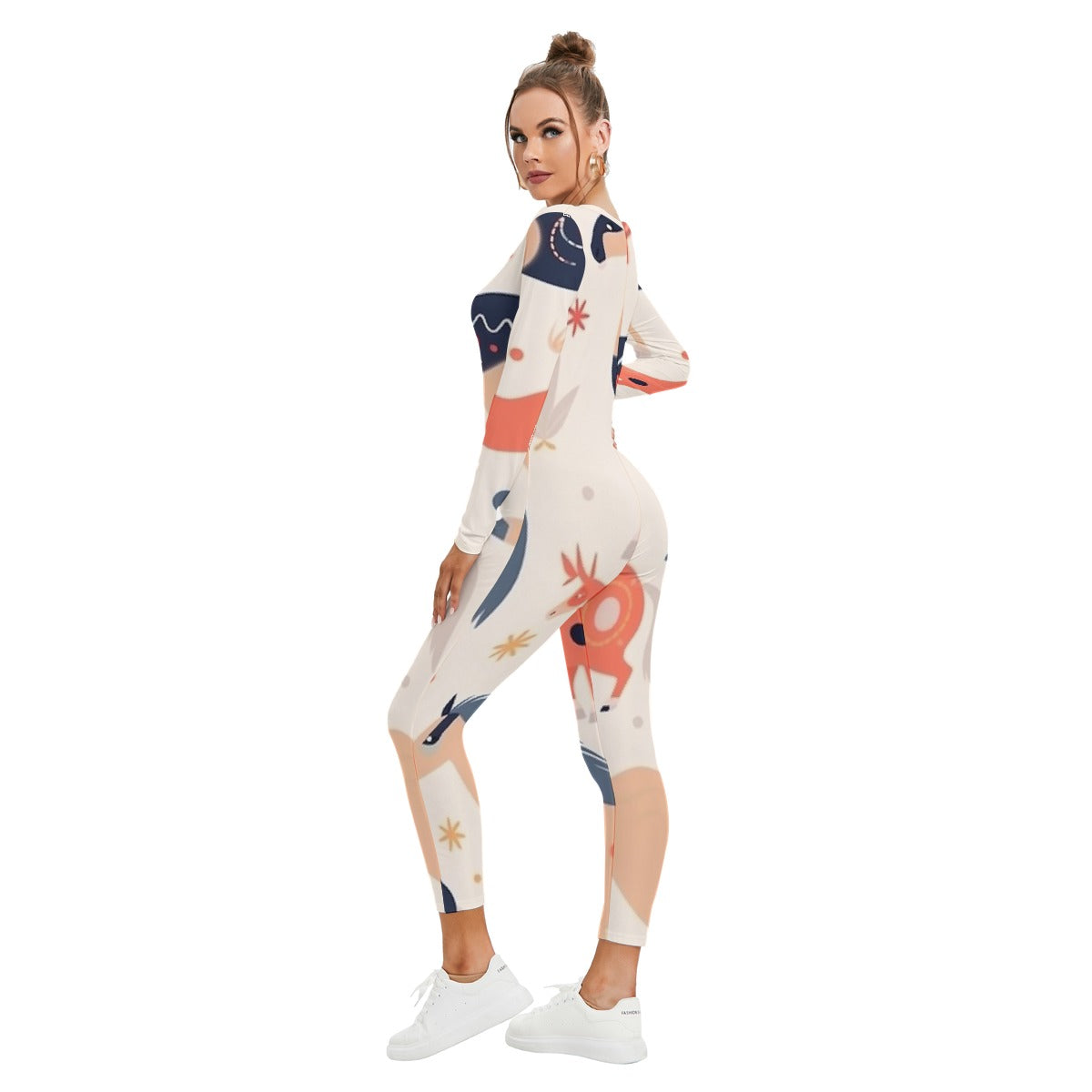 All-Over Print Women's Plunging Neck Jumpsuit