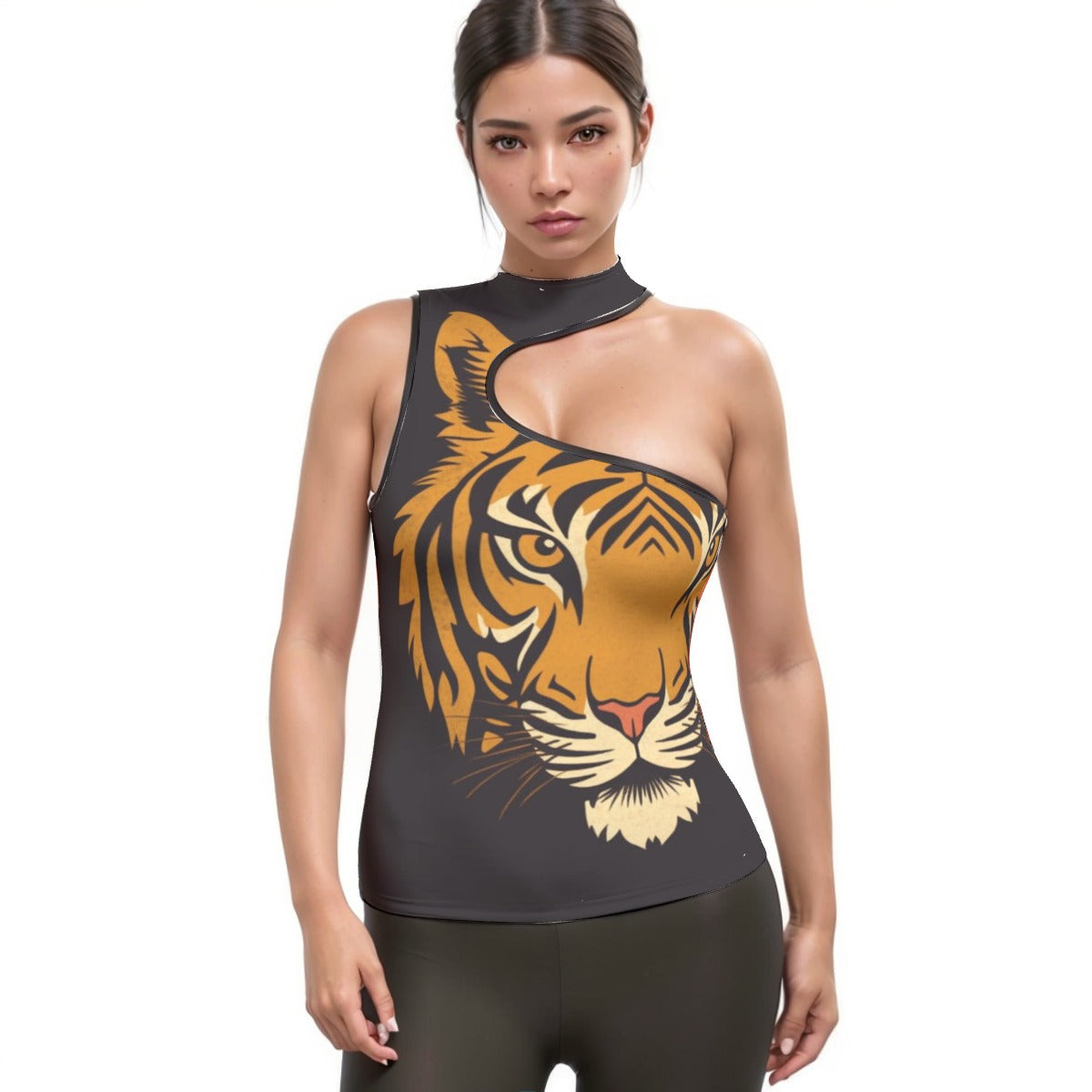 All-Over Print Women's Halter Sleeveless Asymmetrical Tank Top