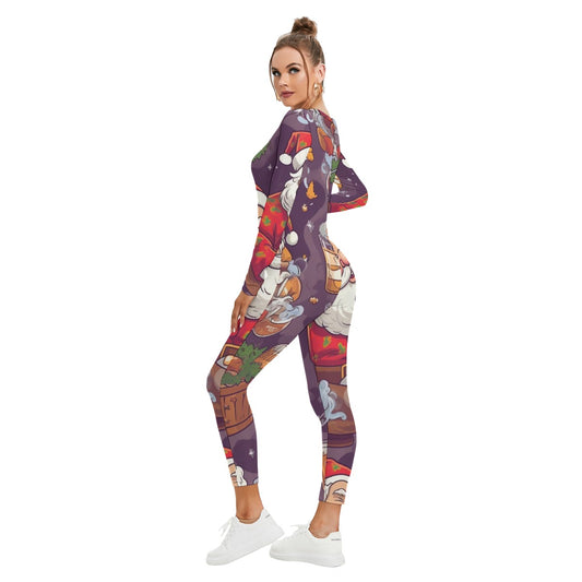 All-Over Print Women's Plunging Neck Jumpsuit