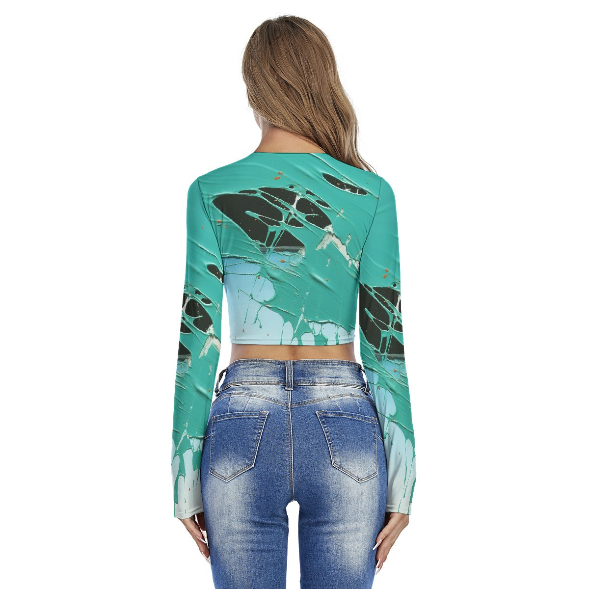 All-Over Print Women's Round Neck Crop Top T-Shirt