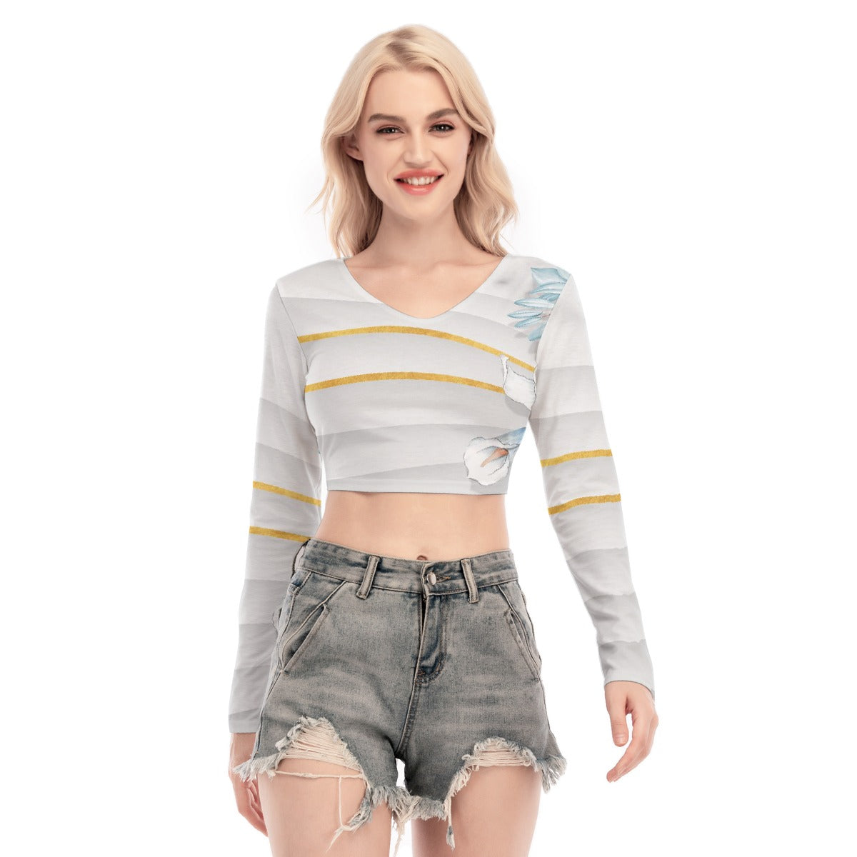 All-Over Print Women's Back Hollow T-shirt With Strap