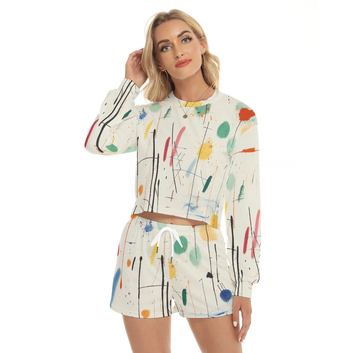 All-Over Print Women's Short Sweatshirt And Pants Suit