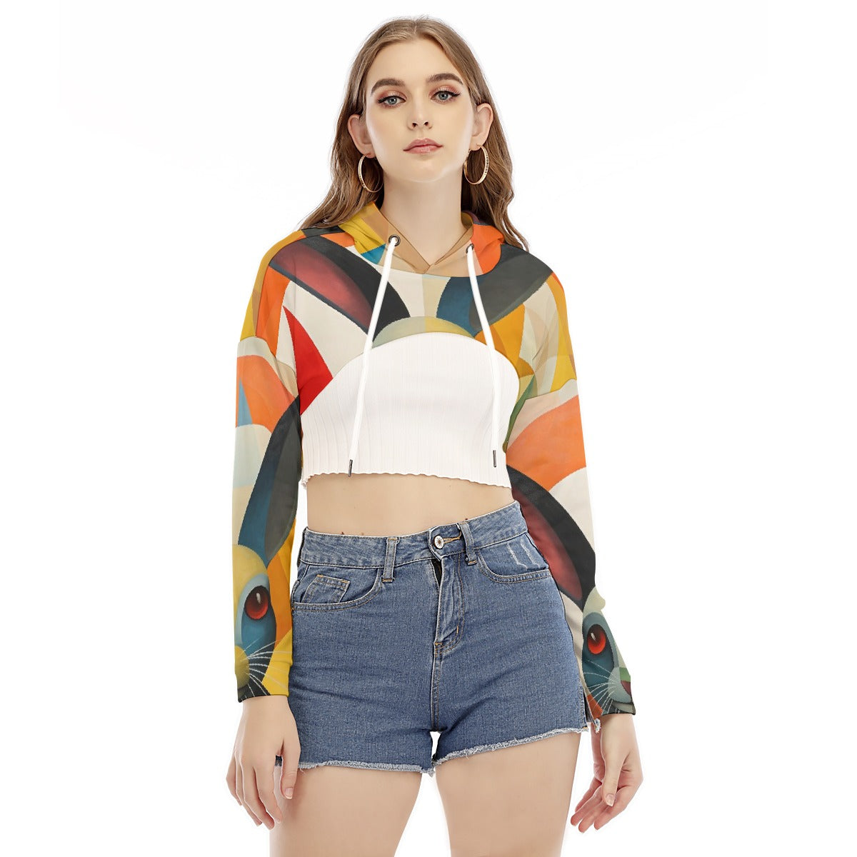 All-Over Print Women's Smock Short Hoodie With Long Sleeve