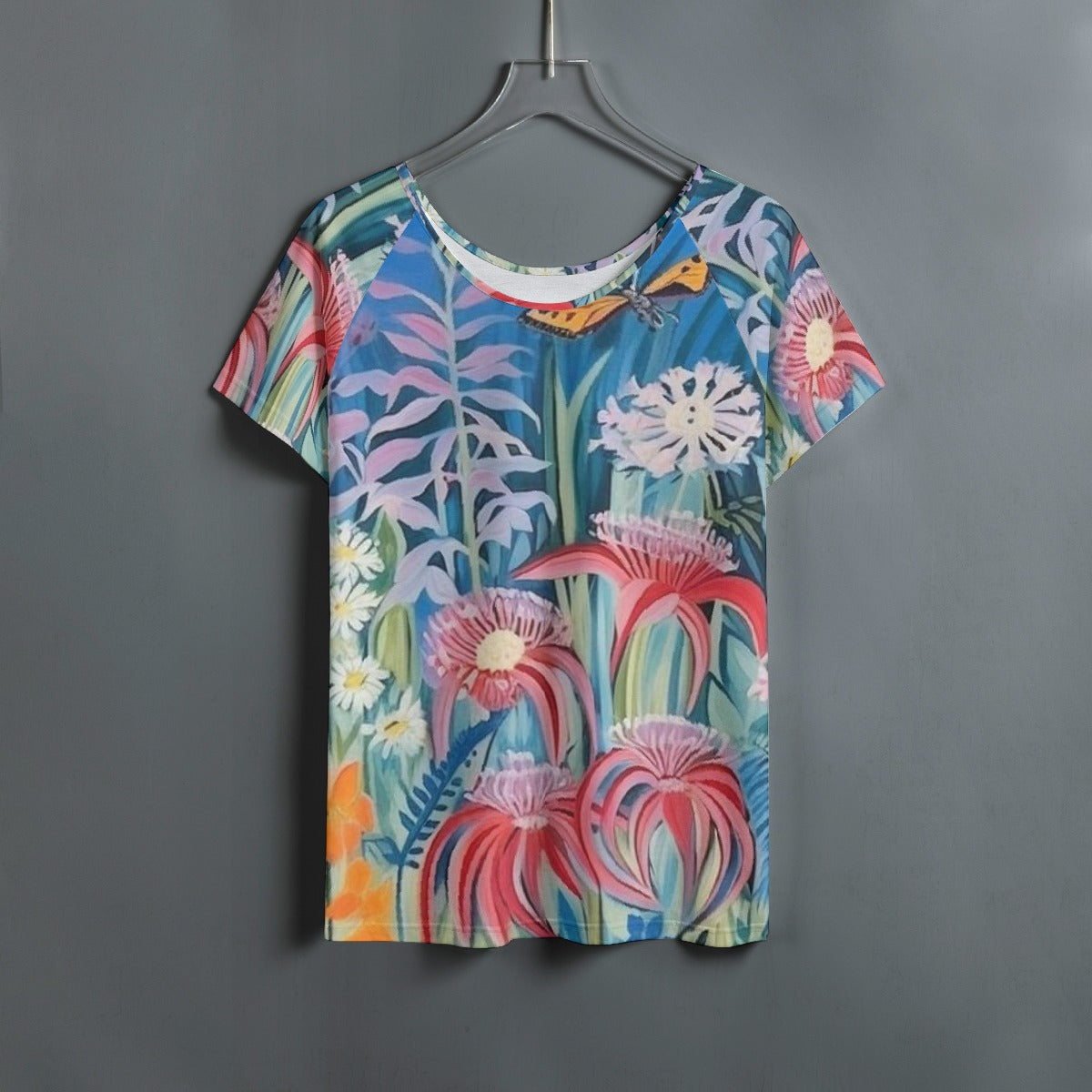 All-Over Print Women's Round Neck T-shirt With Raglan Sleeve