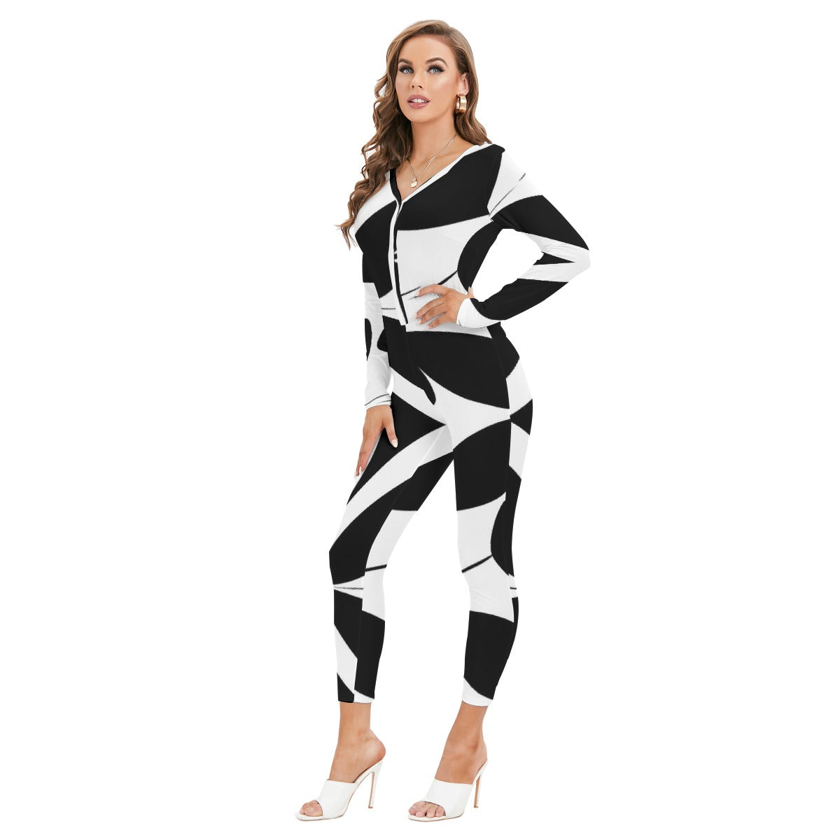All-Over Print Women's Plunging Neck Jumpsuit