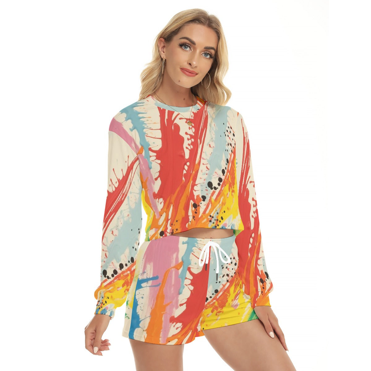 All-Over Print Women's Short Sweatshirt And Pants Suit