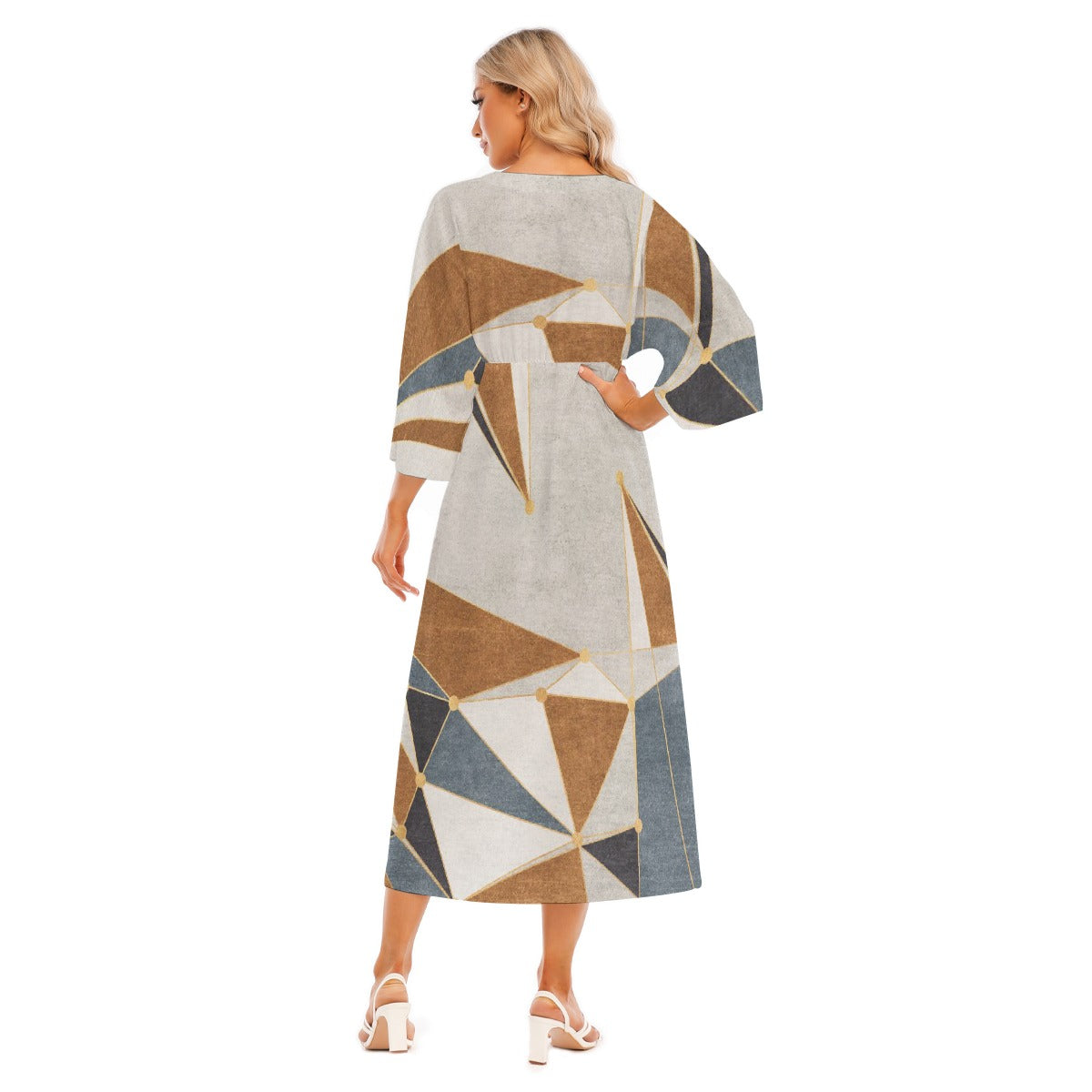 All-Over Print Women's Mid-Sleeve Long Dress
