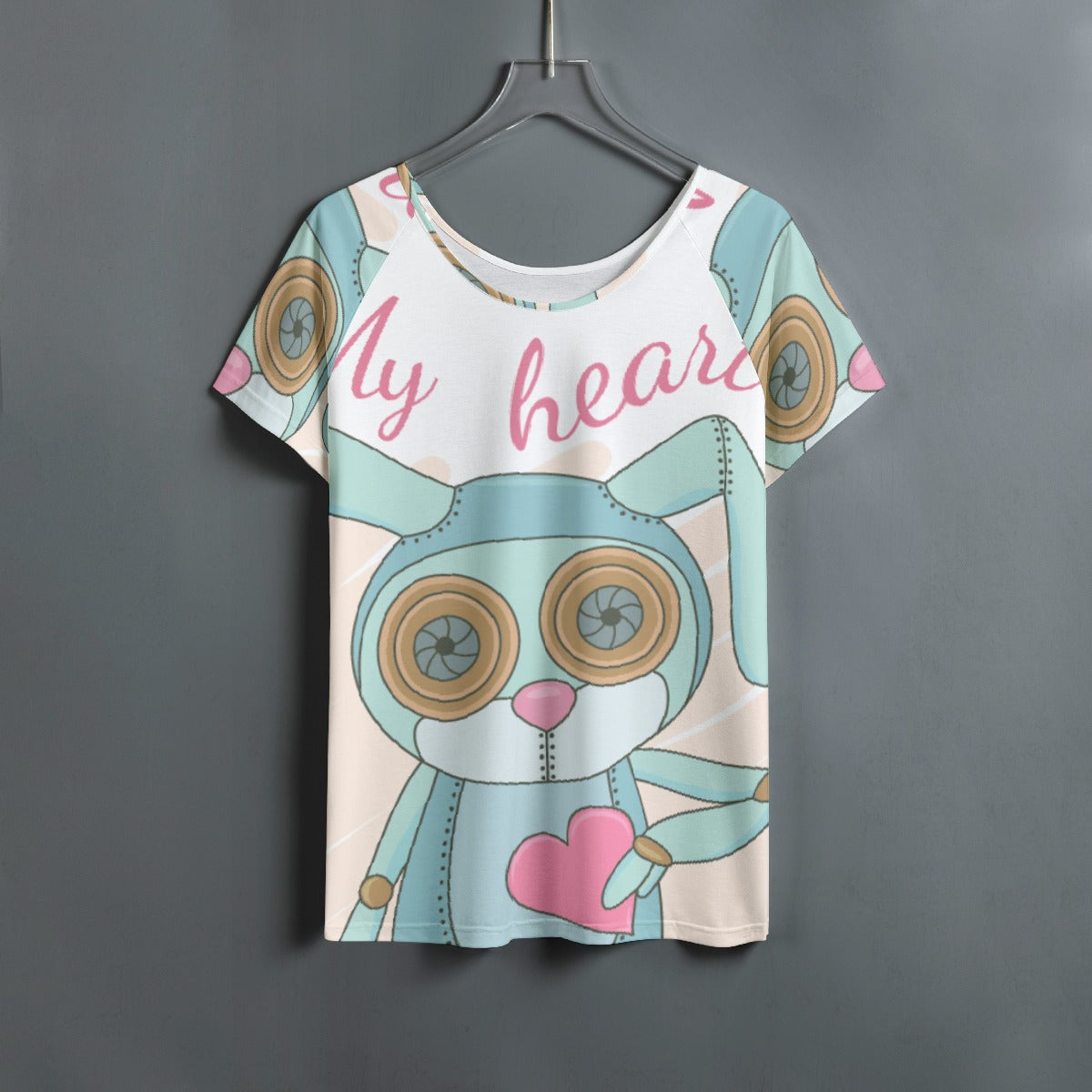All-Over Print Women's Round Neck T-shirt With Raglan Sleeve