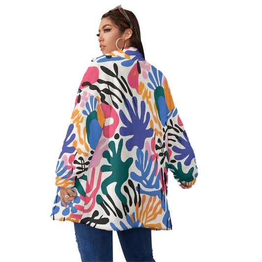 All-Over Print Unisex Borg Fleece Stand-up Collar Coat With Zipper Closure(Plus Size)