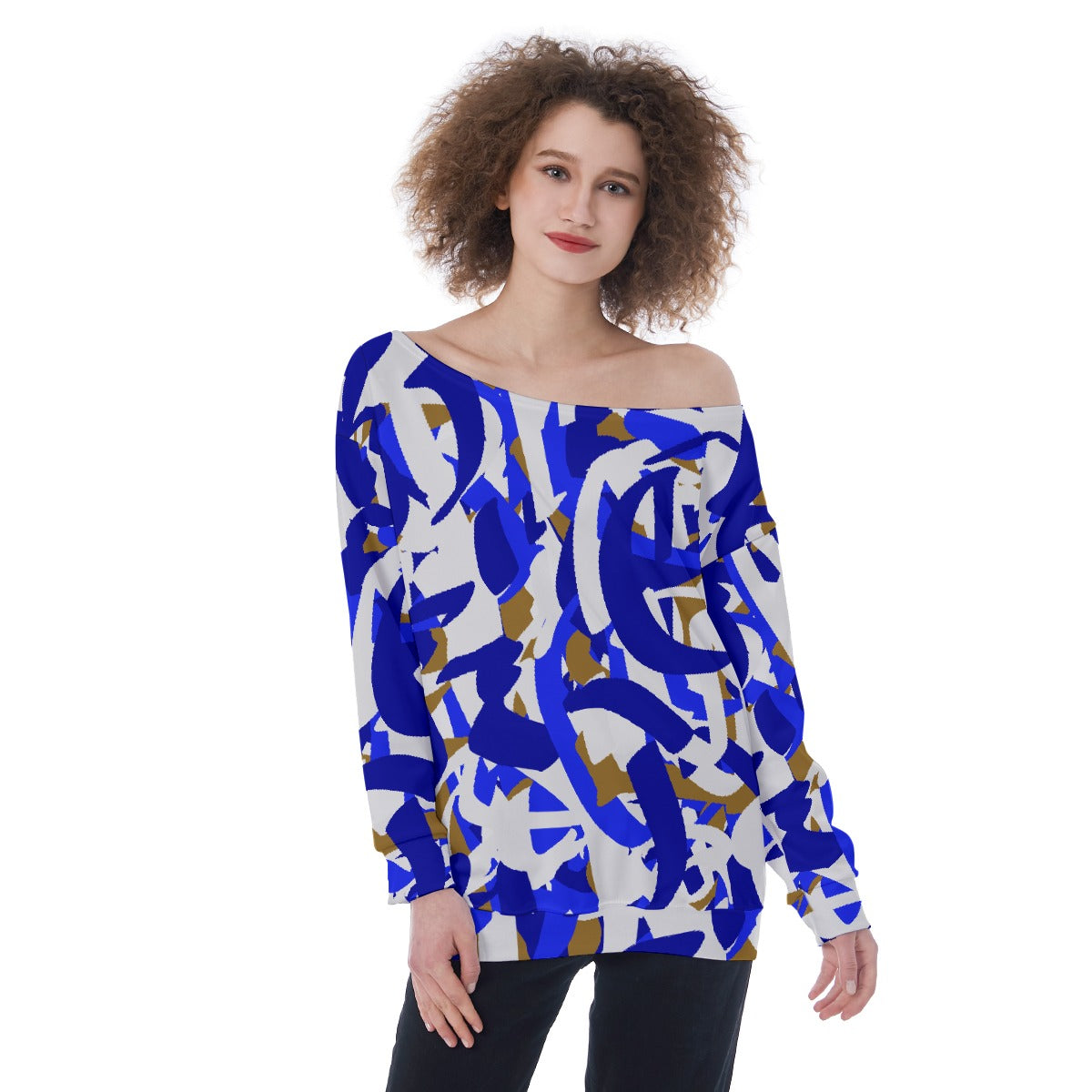 All-Over Print Oversized Women's Off-Shoulder Sweatshirt