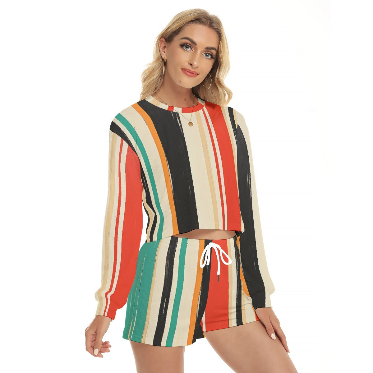 All-Over Print Women's Short Sweatshirt And Pants Suit