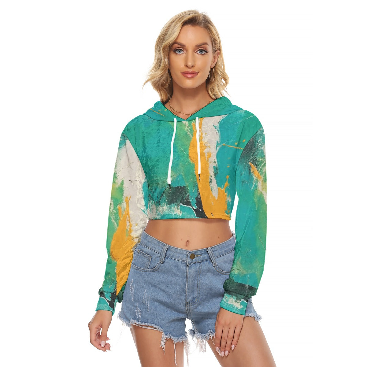 All-Over Print Women's Crop Top Hoodie|Velvet