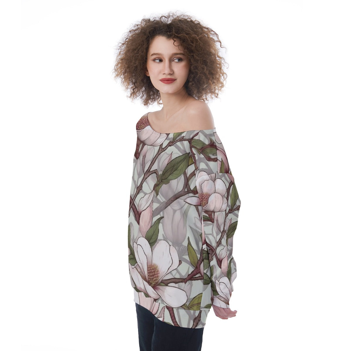 All-Over Print Oversized Women's Off-Shoulder Sweatshirt
