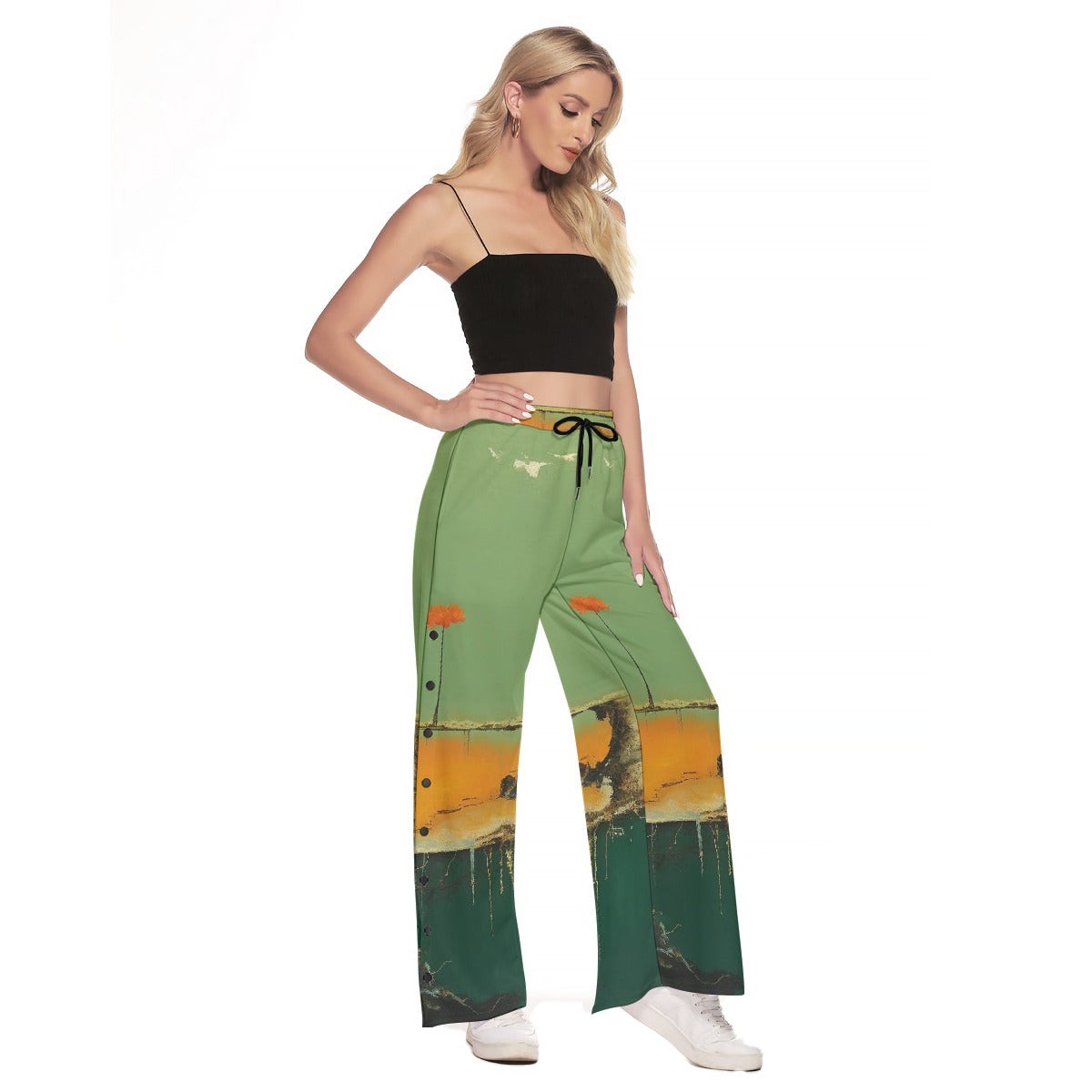All-Over Print Women's Side Slit Snap Button Trousers