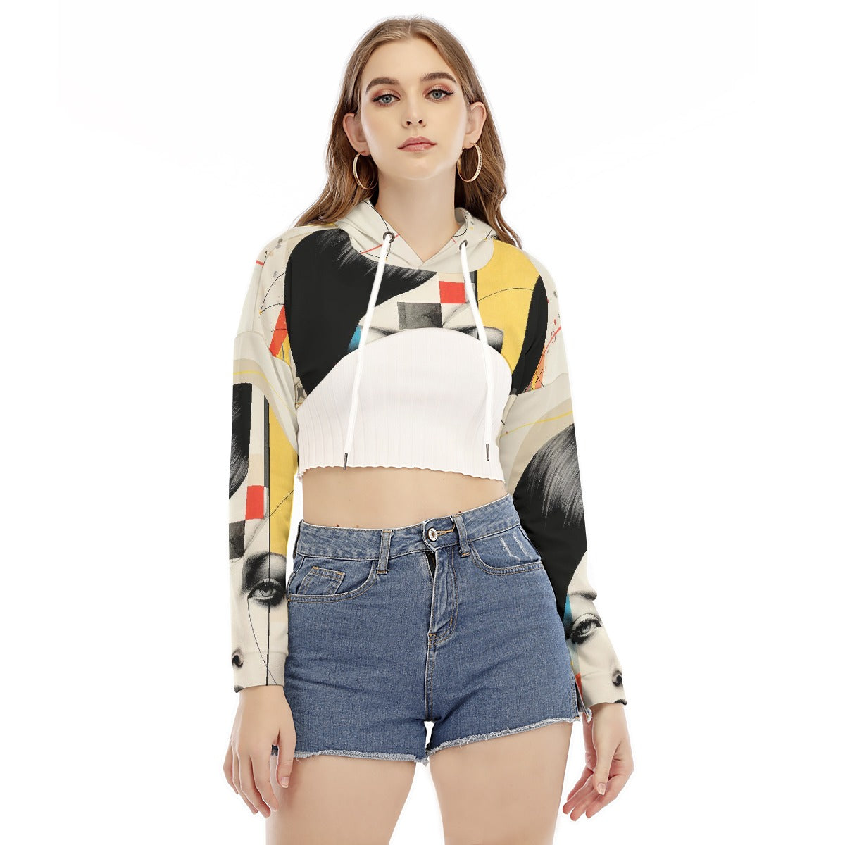 All-Over Print Women's Smock Short Hoodie With Long Sleeve