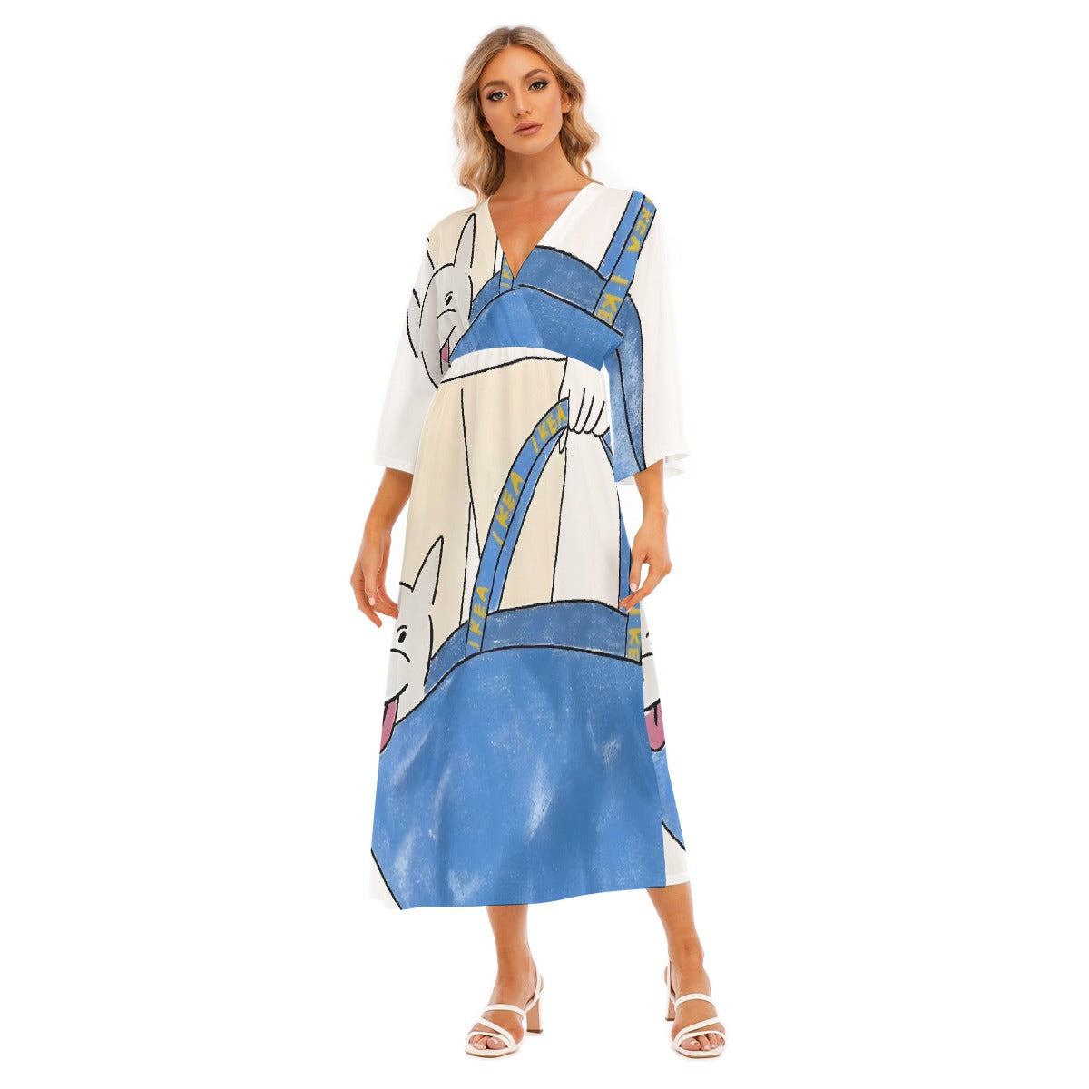 All-Over Print Women's Mid-Sleeve Long Dress