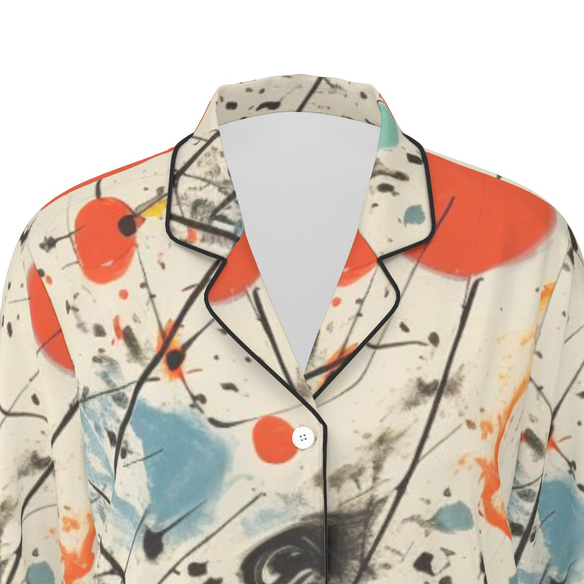 All-Over Print Women's Long Sleeve Pajama Set With Black Contrast Piping