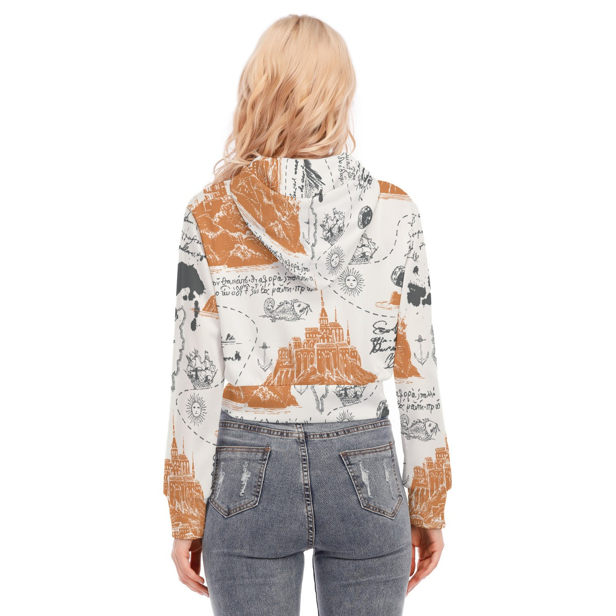 All-Over Print Women's Crop Top Hoodie With Zipper Closure