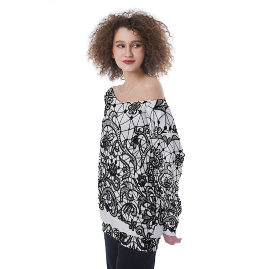 All-Over Print Oversized Women's Off-Shoulder Sweatshirt