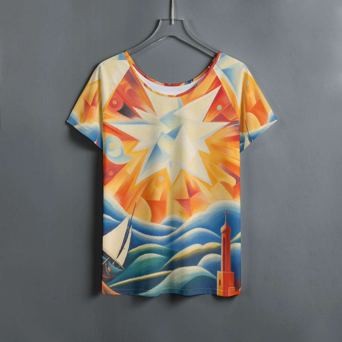 All-Over Print Women's Round Neck T-shirt With Raglan Sleeve