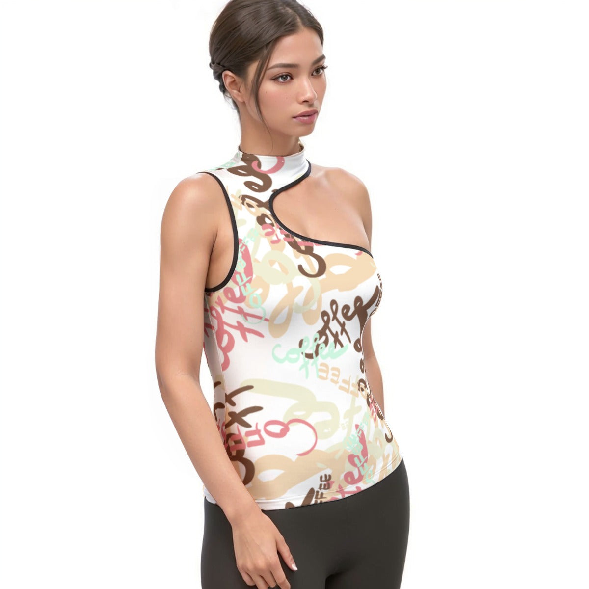 All-Over Print Women's Halter Sleeveless Asymmetrical Tank Top