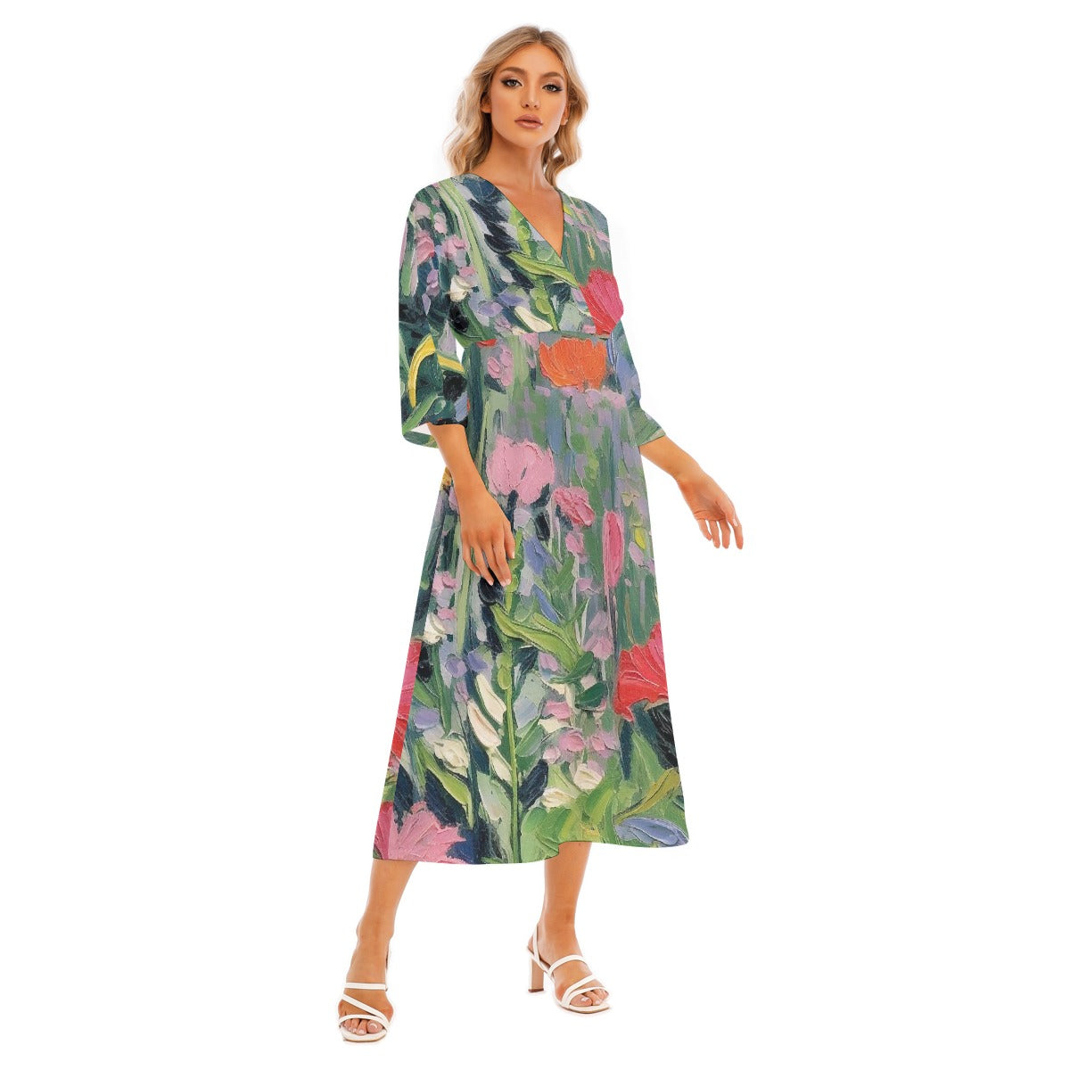 All-Over Print Women's Mid-Sleeve Long Dress