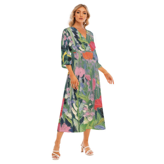 All-Over Print Women's Mid-Sleeve Long Dress