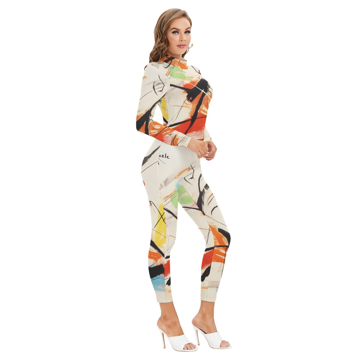 All-Over Print Women's Long-sleeved High-neck Jumpsuit With Zipper