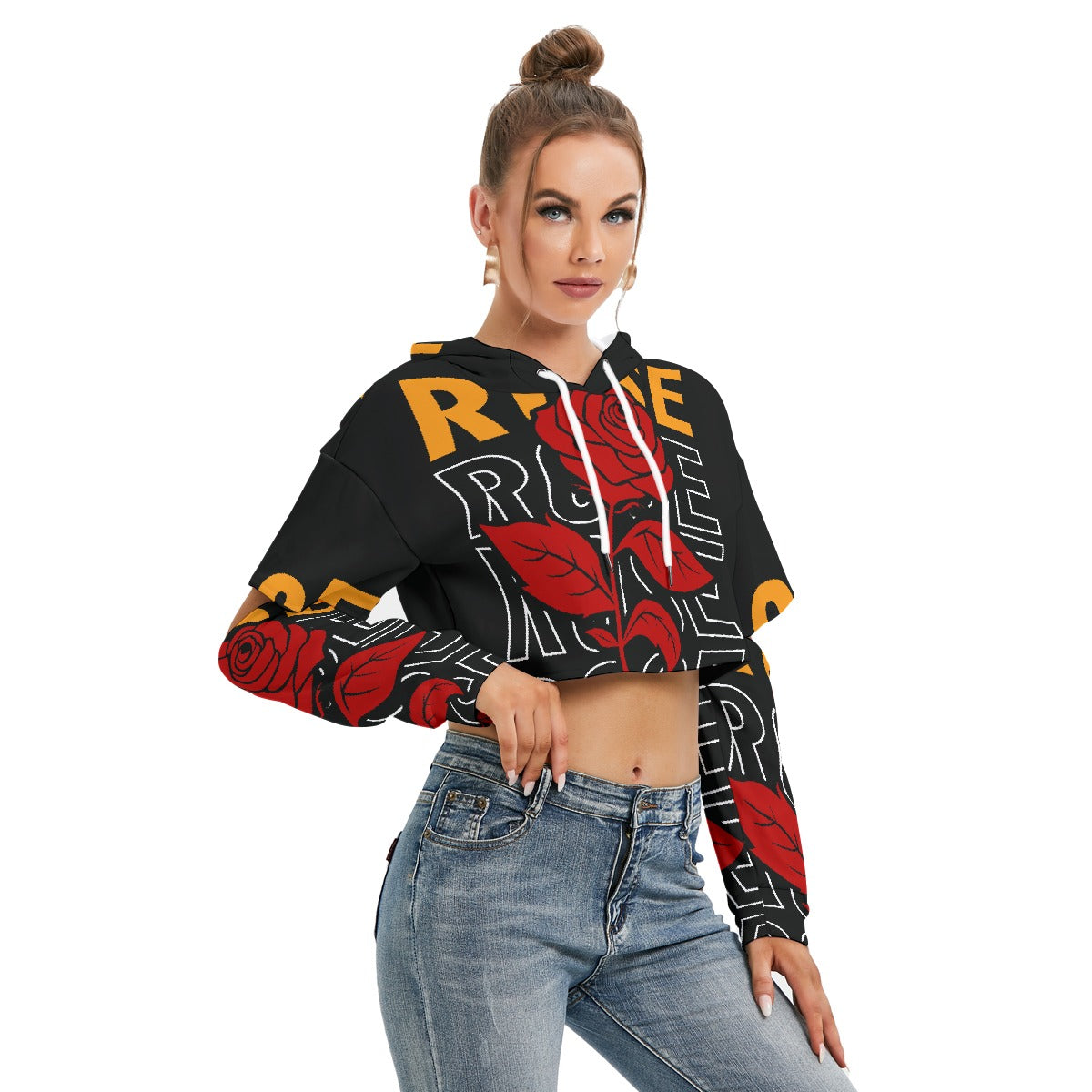 All-Over Print Women's Heavy Fleece Hoodie With Hollow Out Sleeve