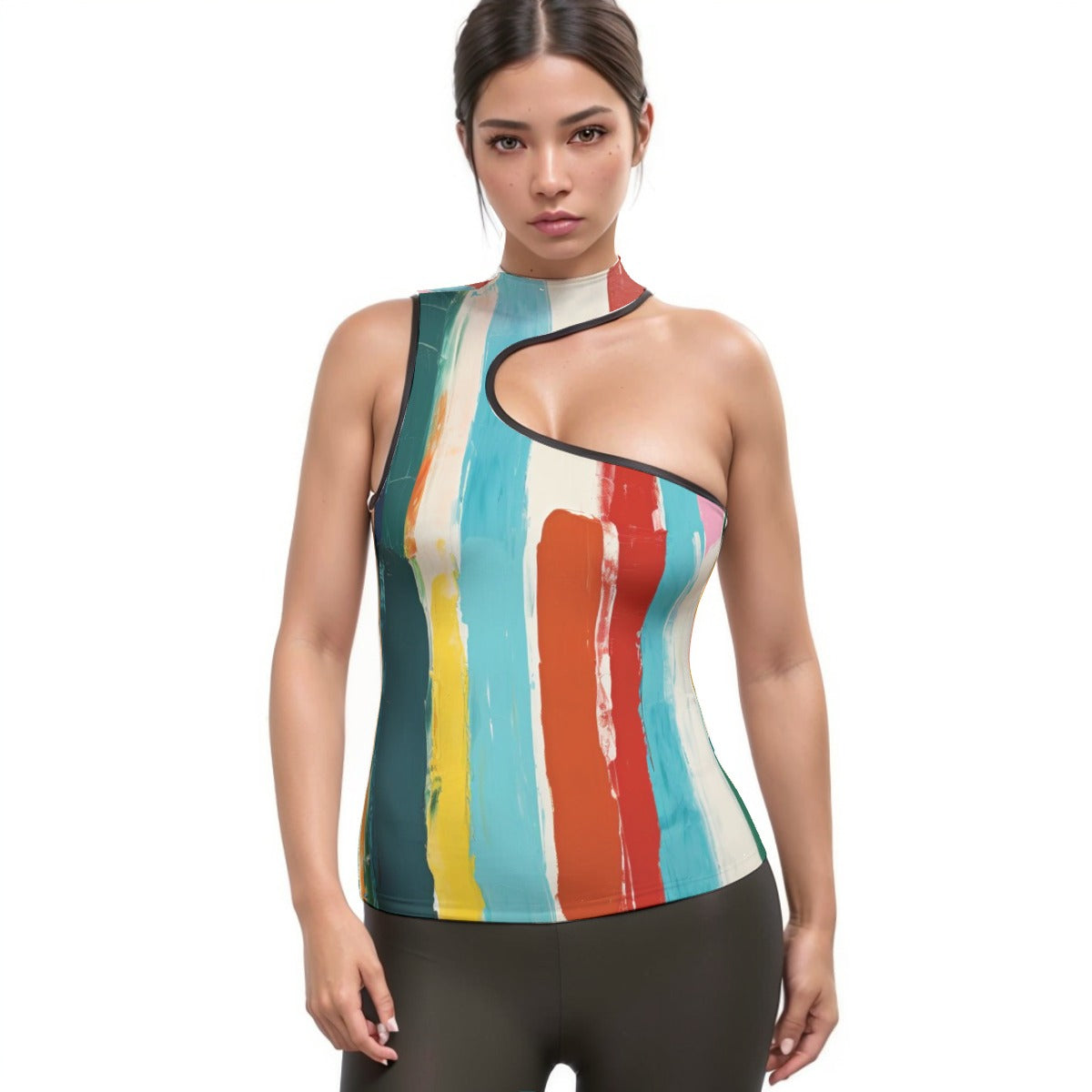 All-Over Print Women's Halter Sleeveless Asymmetrical Tank Top