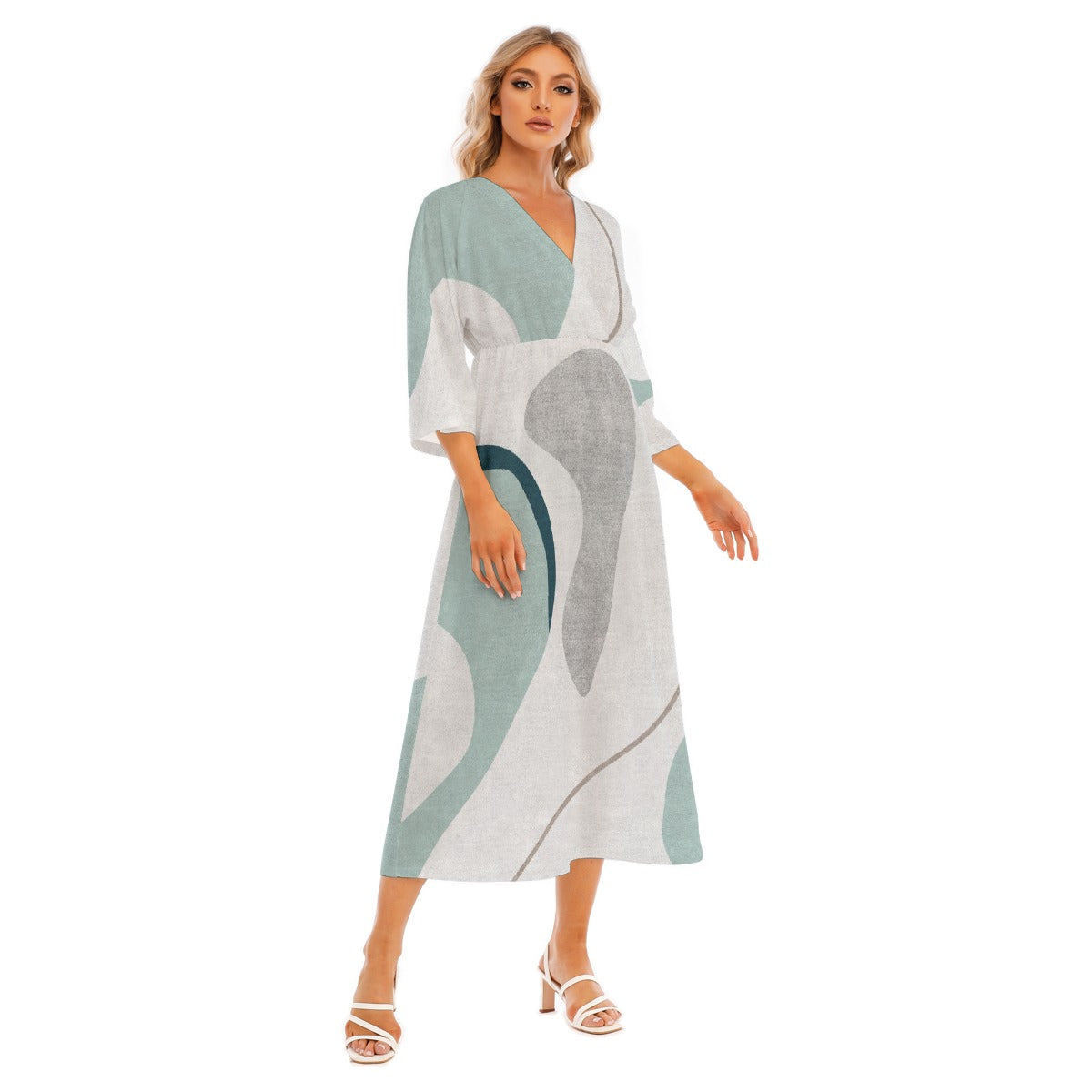 All-Over Print Women's Mid-Sleeve Long Dress